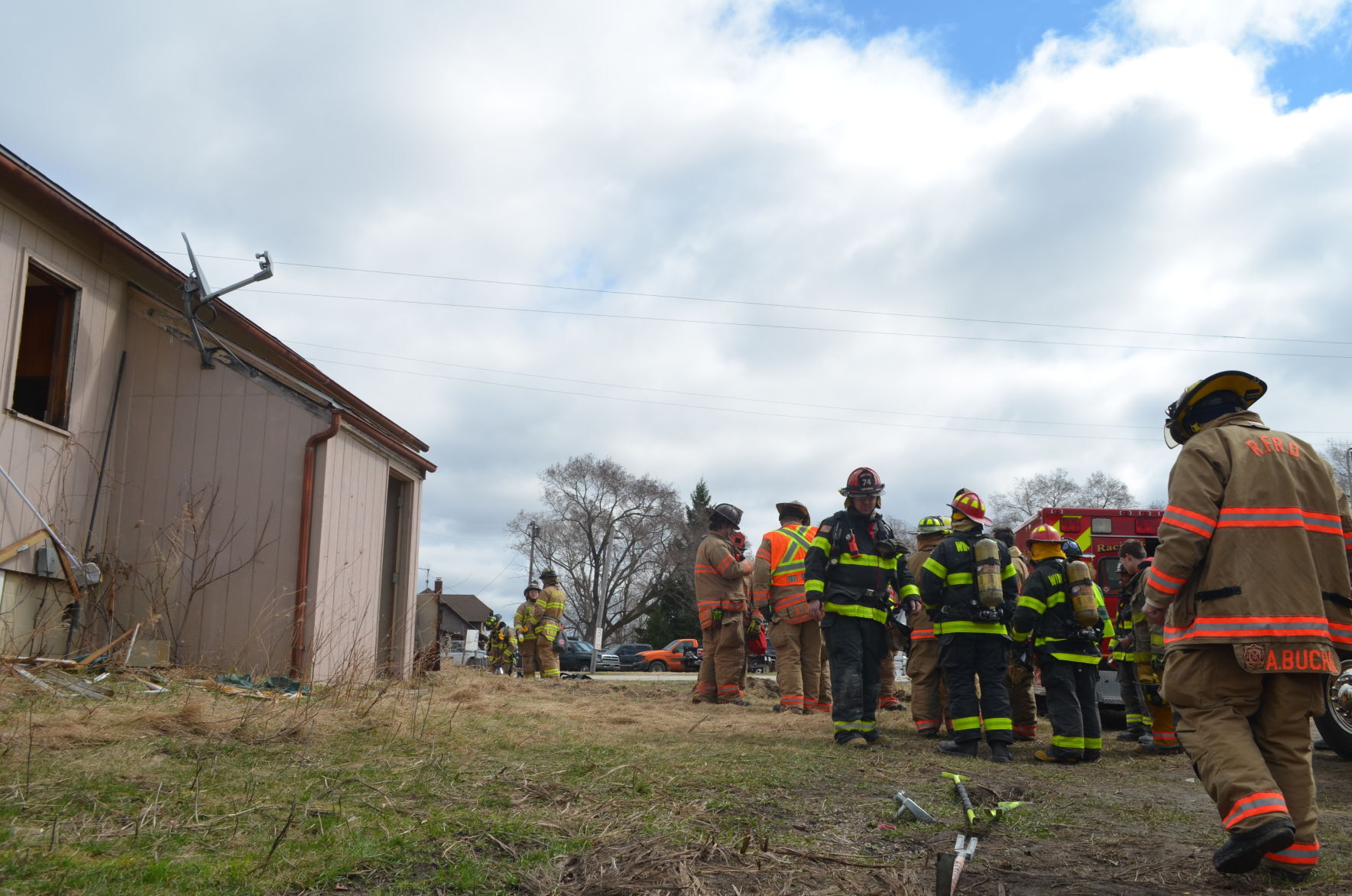 Firefighters at the house